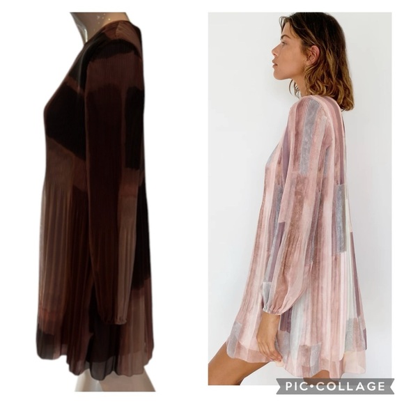 Aritzia Wilfred Elba Pleated Plum Geo Print Chiffon Mini Dress Size XS NWT - Picture 15 of 16